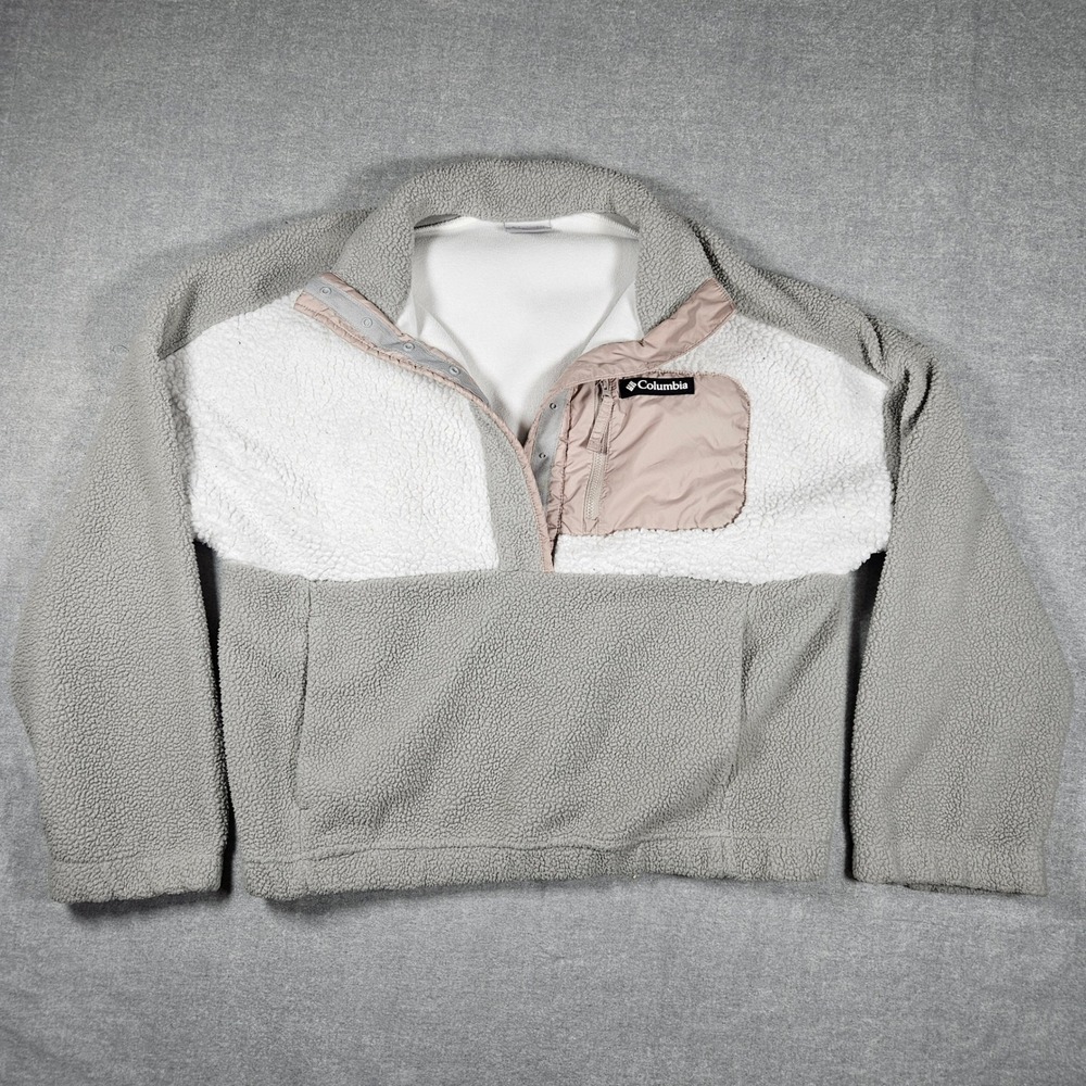 Columbia Helvetia Half Snap Fleece Pullover Grey White Sherpa Jacket Womens L